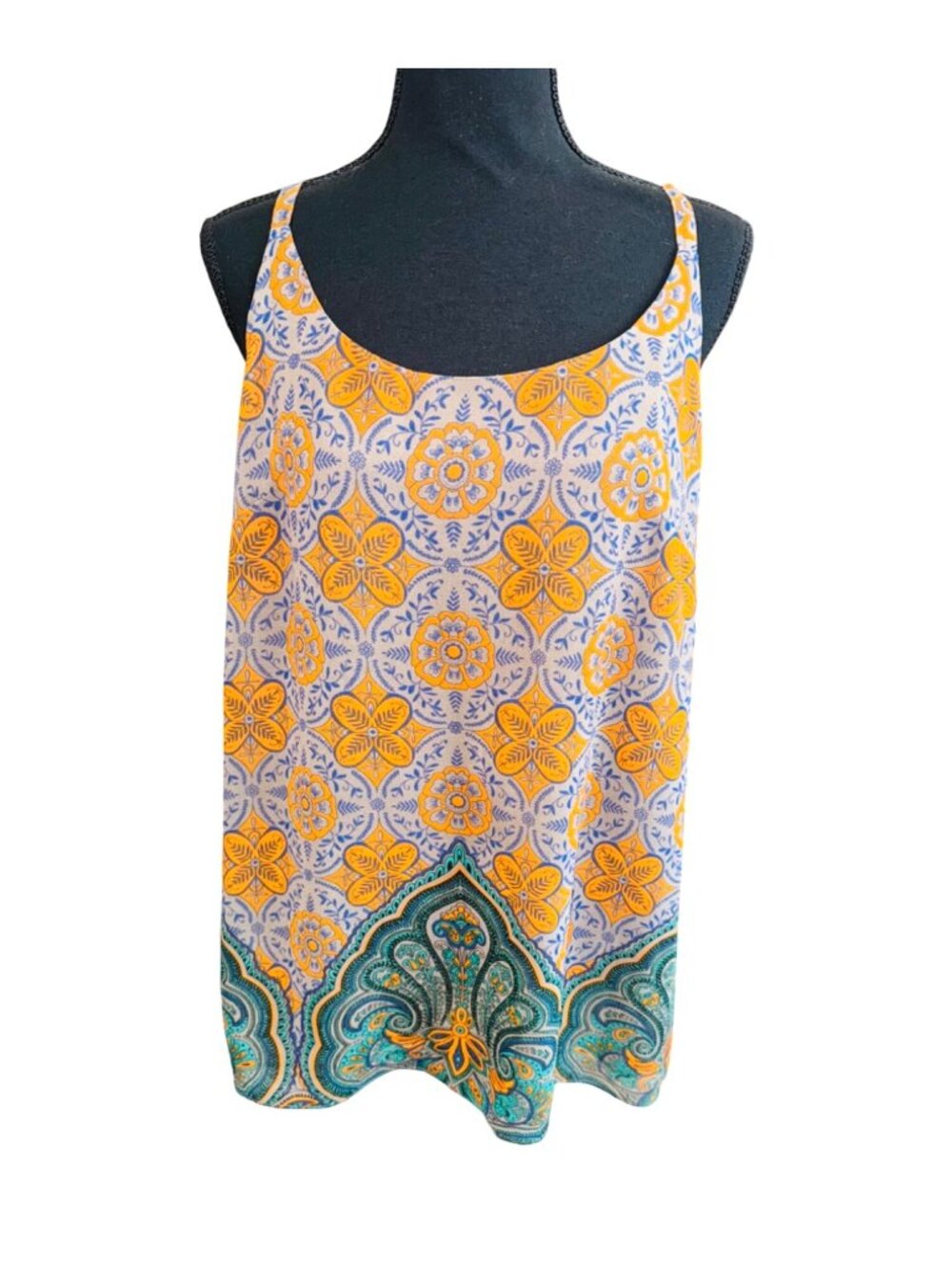 CABI Arabesque Cami Blouse Top 3082 Gray Orange Lined M Boho Cottage Core Scoop